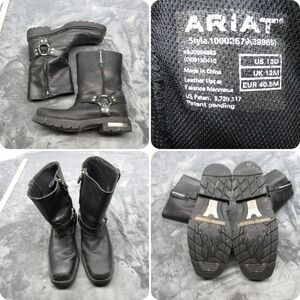 ARIAT Motorcycle Boots Mens 13 D Black Leather Metal Mounts Square Biker Buckle